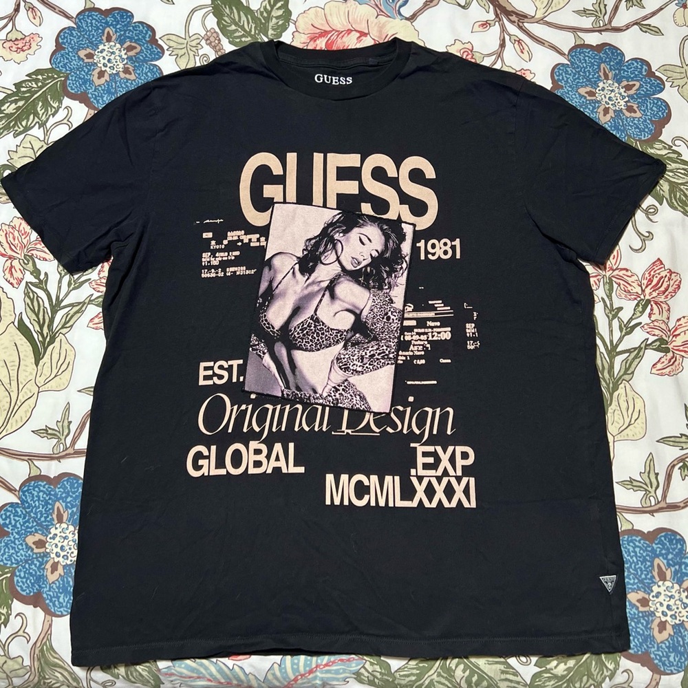 GUESS Black Graphic Tee with Vintage Design